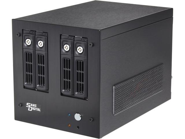 SANS DIGITAL AN4L+B RAID 0/1/1+0/5/6 4 3.5" Drive Bays 64bit 4 Bay iSCSI and Windows/MAC/Linux Files Shared Dual Gigabit Server (Black)