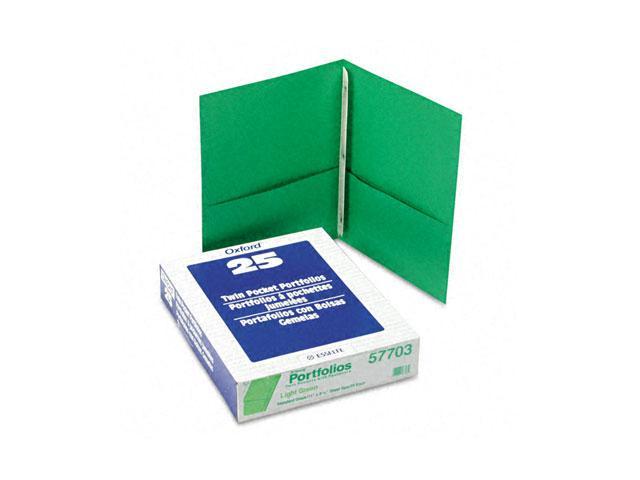 Oxford 57703 Paper Twin Pocket Portfolio, Tang Clip, Letter, 1/2" Capacity, Green, 25/Box