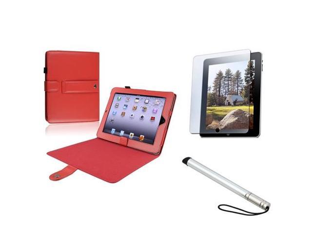 Eforcity Red Leather Case Cover + Stand + Silver Retractable Pen +