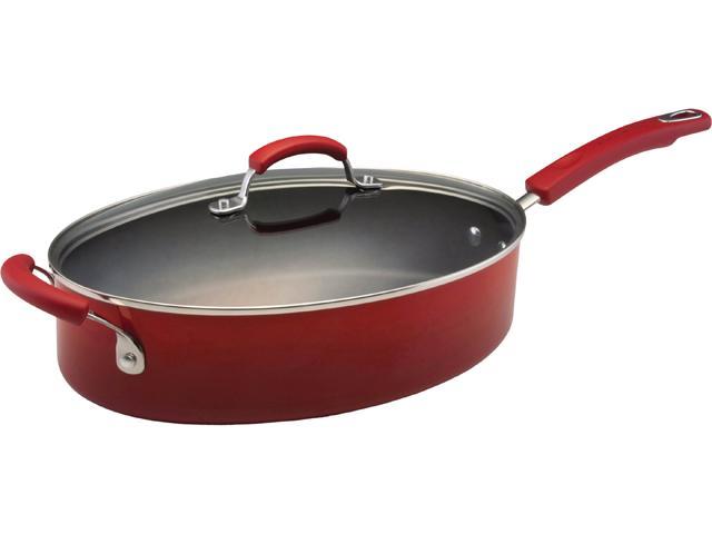 Rachael Ray 11564 5-Quart Covered Oval Saute with Helper Handle, Red ...
