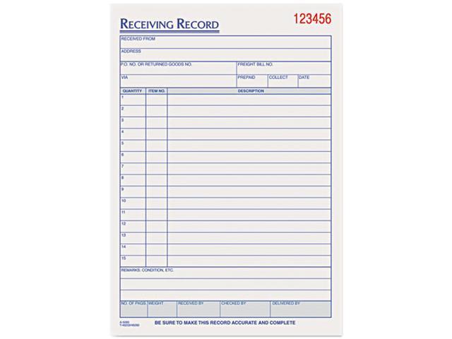 Tops 46260 Receiving Record Book, 5-1/2 x 7-7/8, Three-Part Carbonless ...