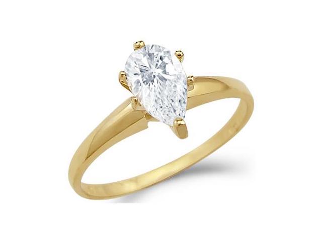 Solid 14k Yellow Gold Solitaire Pear Cut Engagement CZ Cubic Zirconia ...