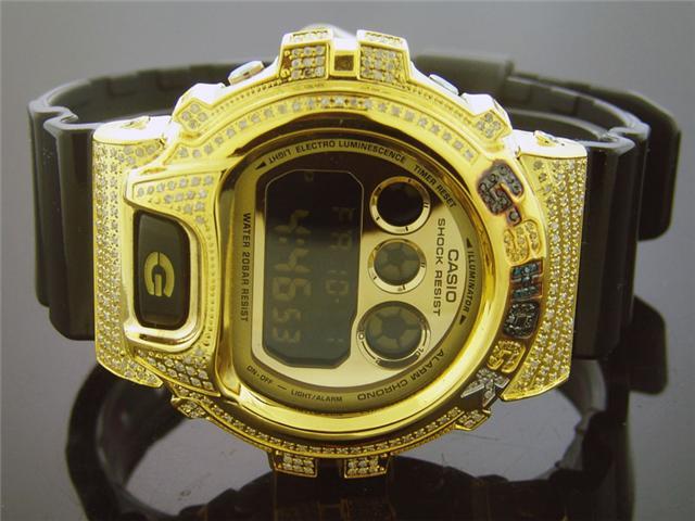 Casio G Shock 3.50CT Full Case White diamonds Gold Face & Case Watch ...