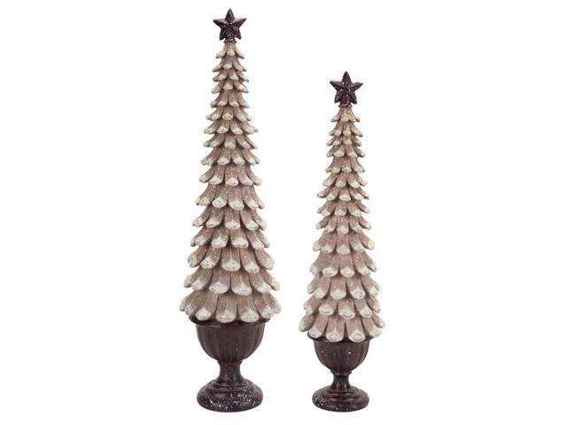 Set of 2 Pine Cone Christmas Tree with Star Table Top 