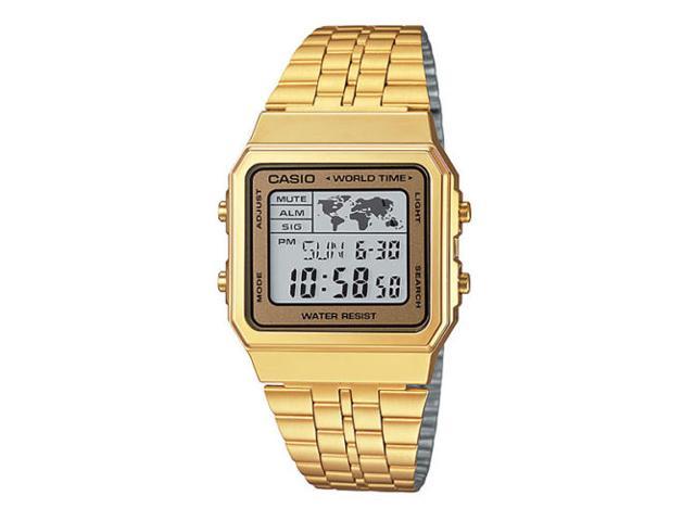 Casio A500WGA-9 Men's Retro Gold Tone World Time Alarm Chronograph ...