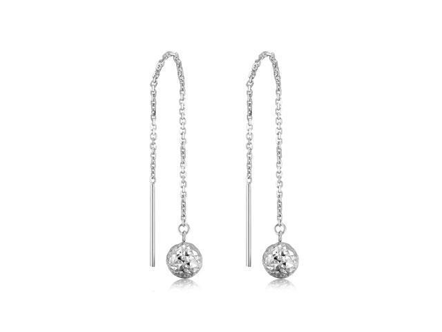 14K White Gold Dangling Ball in Diamond Cut Earrings - Newegg.com