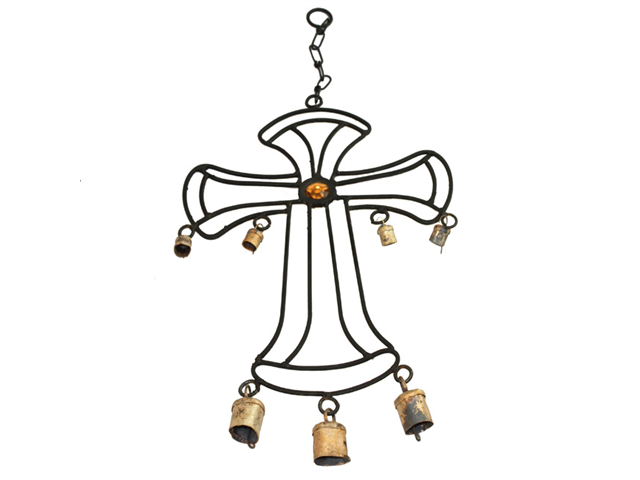 Wrought Iron Hanging Outdoor Garden Cross Wind Chime With Antique Wrought Iron Hanging Outdoor Garden Cross Wind Chime With Antique Rusted Bells