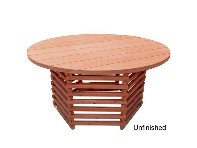 Troops Bbq Redwood Outdoor Round Table 61 Inch W Slat Base Solid Troops Bbq Redwood Outdoor Round Table 61 Inch W Slat Base Solid Top