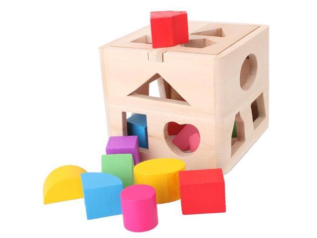 13 Hole Shape Puzzle Matching Building Blocks Children Wooden Toy ...