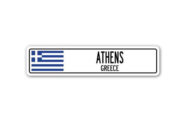 ATHENS, GREECE Street Sign Greek Grecian flag city country road wall ...