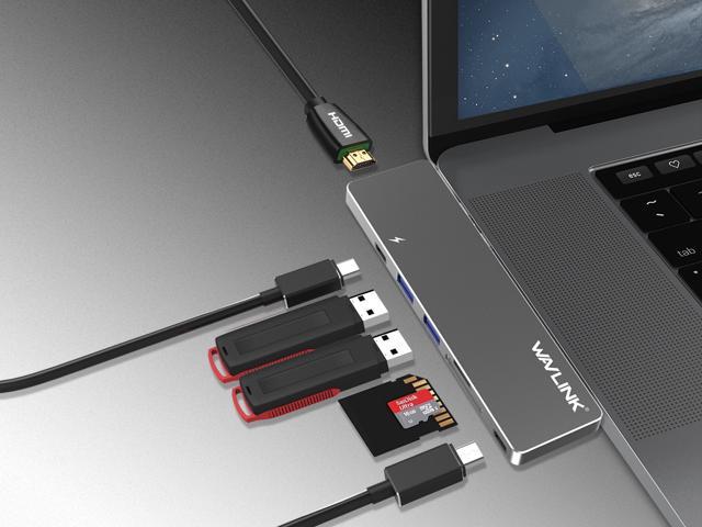 Aluminum Thunderbolt 3 USB-C Hub Adapter for Macbook Pro 2016/2017