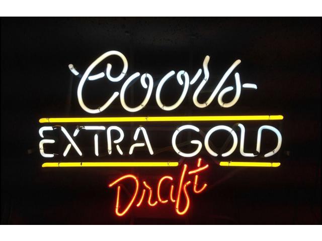 Fashion Neon Sign Coors Extra Gold Draft Handcrafted Real Glass Lamp ...