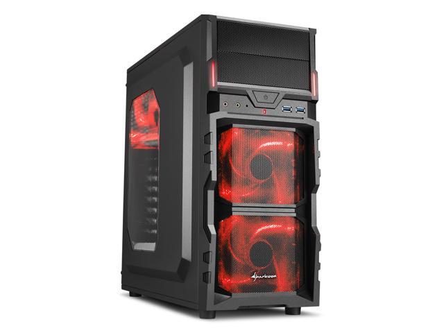 SHARKOON VG5-W Red Steel / Plastic ATX Mid Tower Gaming PC Case, 3x120mm LED Cooling Fan Pre-Installed, 2xUSB3.0, Max: 15.16 VGA... 