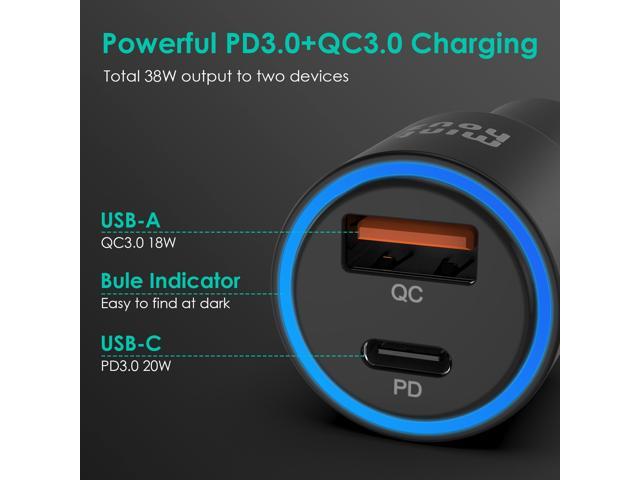 38W Fast USB PD3.0&QC3.0 Car Charger