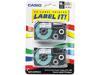 Casio XR18X2S Tape Cassettes for KL Label Makers, 18mm x 26ft, Black on Clear, 2/Pack