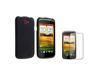 Insten Black Rubber Coated Case + Reusable Screen Protector for HTC One S / Ville