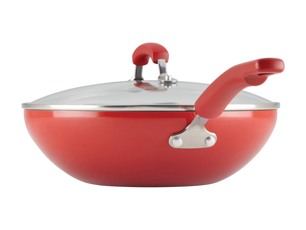 Paula Deen Aluminum Nonstick Stir Fry Pan with Glass Lid, 11-Inch, Red ...