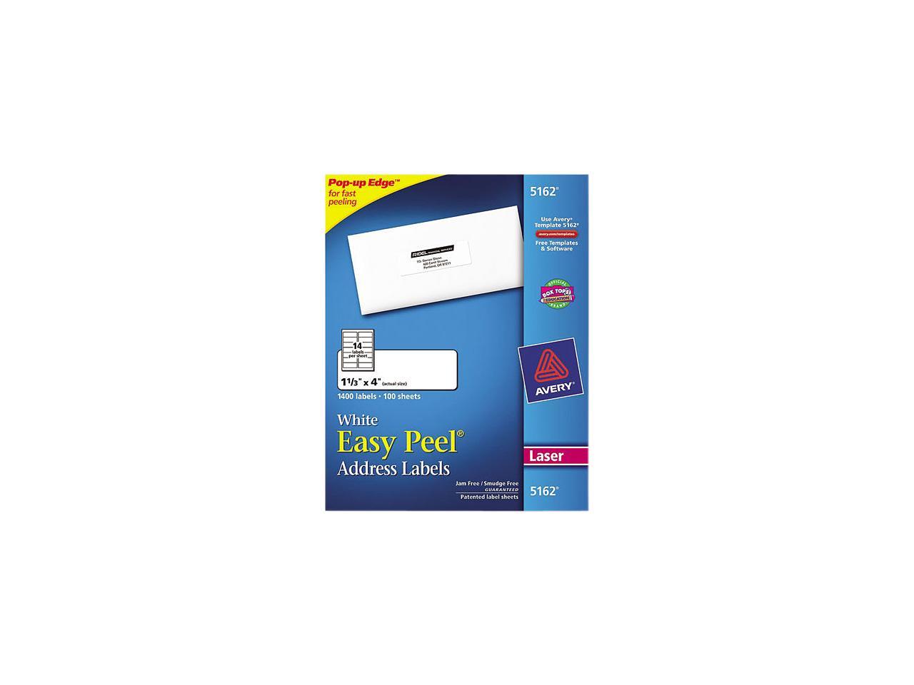 Avery 5162 Easy Peel Laser Address Labels, 1-1/3 x 4, White, 1400/Box 72782051624 | eBay