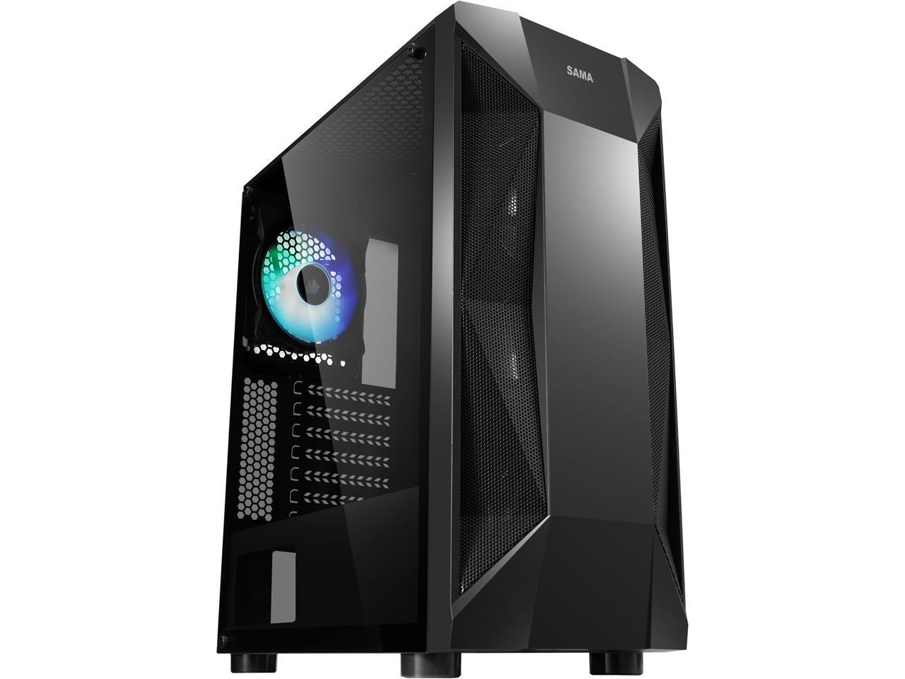 SAMA Sama-M1-ARGB Black Steel / Tempered Glass ATX Mid Tower Computer ...