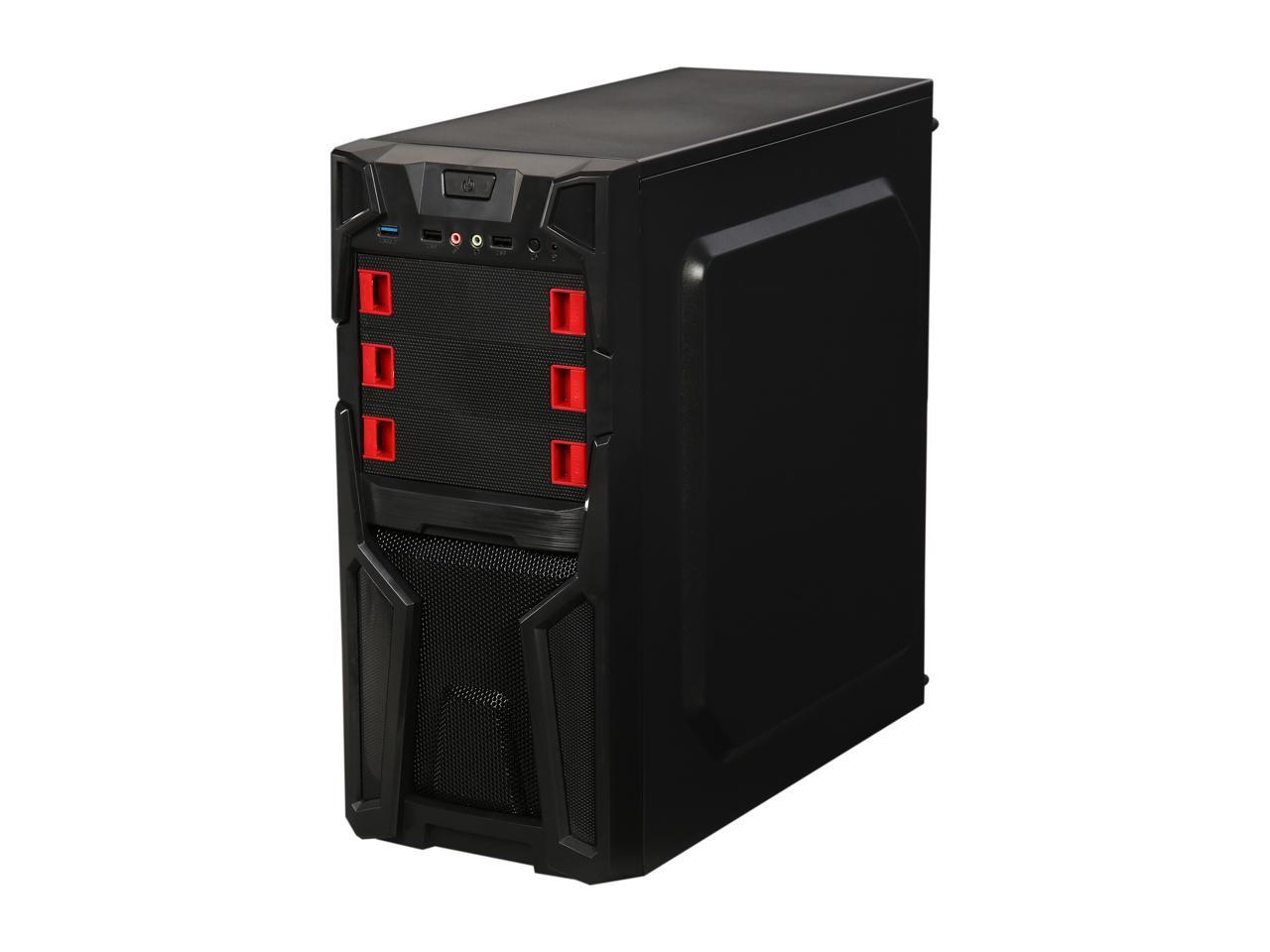 DIYPC Solo-T2-R Black USB 3.0 ATX Mid Tower Gaming Computer Case with 2 x Red Fa