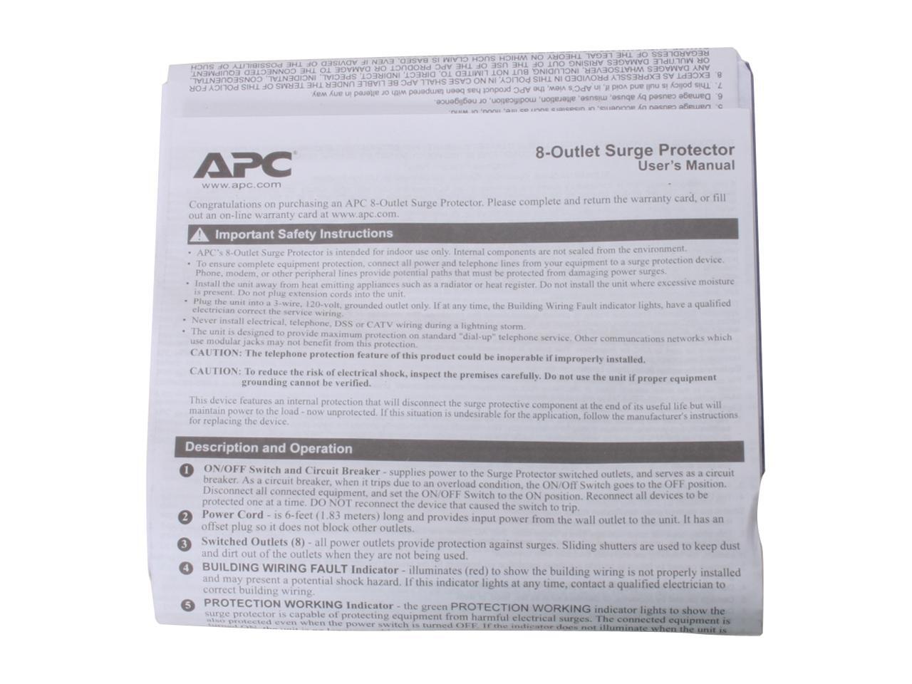 APC P8VT3 8-Outlet 2770 Joules Surge Protector with Telephone, DSL and Coaxial P - Picture 6 of 7