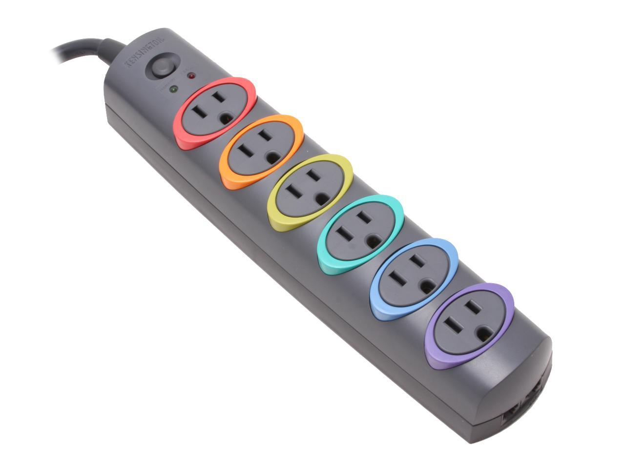 Kensington SmartSockets ColorCoded Strip Surge Protector 6 Outlets 8ft