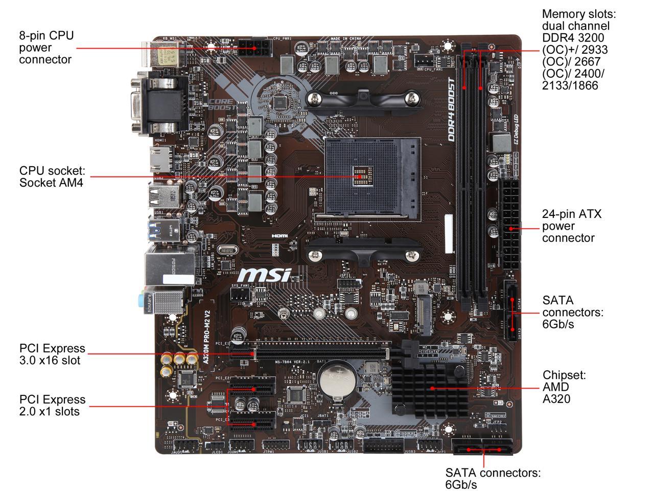 MSI PRO A320M PRO-M2 V2 AM4 AMD A320 SATA 6Gb s USB 3.1 