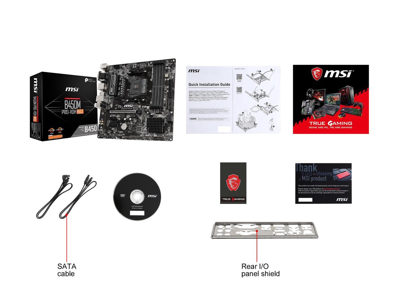MSI PRO B450M PRO-VDH MAX AM4 AMD B450 SATA 6Gb/s Micro ...