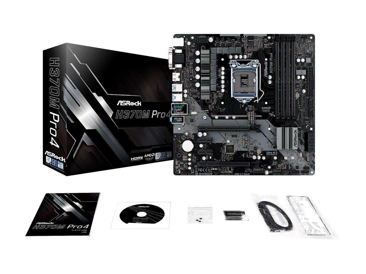 ASRock H370M Pro4 LGA 1151 (300 Series) Intel H370 SATA 6Gb/s Micro ATX ...