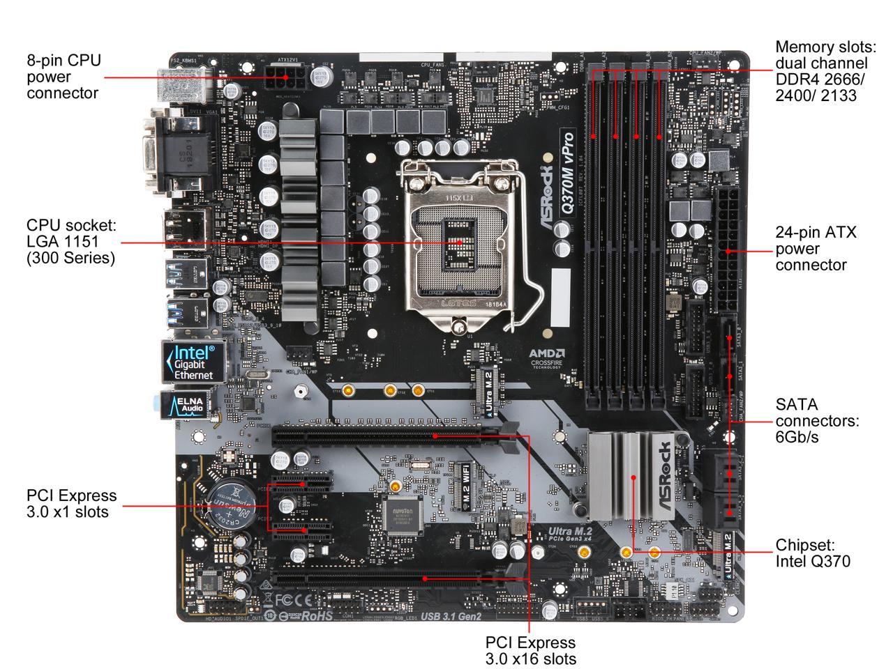 ASRock Q370M VPRO LGA 1151 (300 Series) Intel Q370 HDMI SATA 6Gb/s USB ...