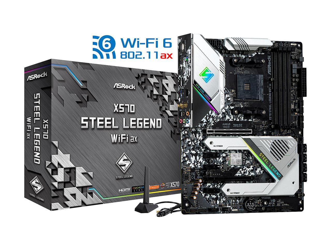 ASRock X570 STEEL LEGEND WIFI AX AM4 AMD X570 SATA 6Gb/s ATX AMD Motherboard - Picture 7 of 9