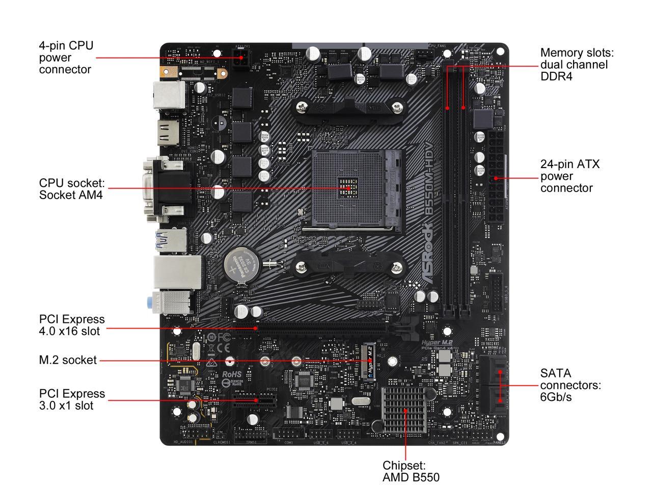 ASRock B550MHDV AM4 AMD B550 SATA 6Gb/s Micro ATX AMD Motherboard