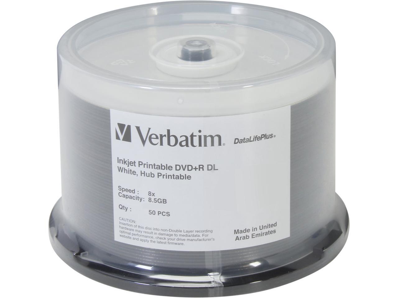 Verbatim DVD R DL 8 5GB 8X DataLifePlus White Hub InkJet Printable 50 verbatim-dvd-r-dl-8-5gb-8x-datalifeplus-white-hub-inkjet-printable-50