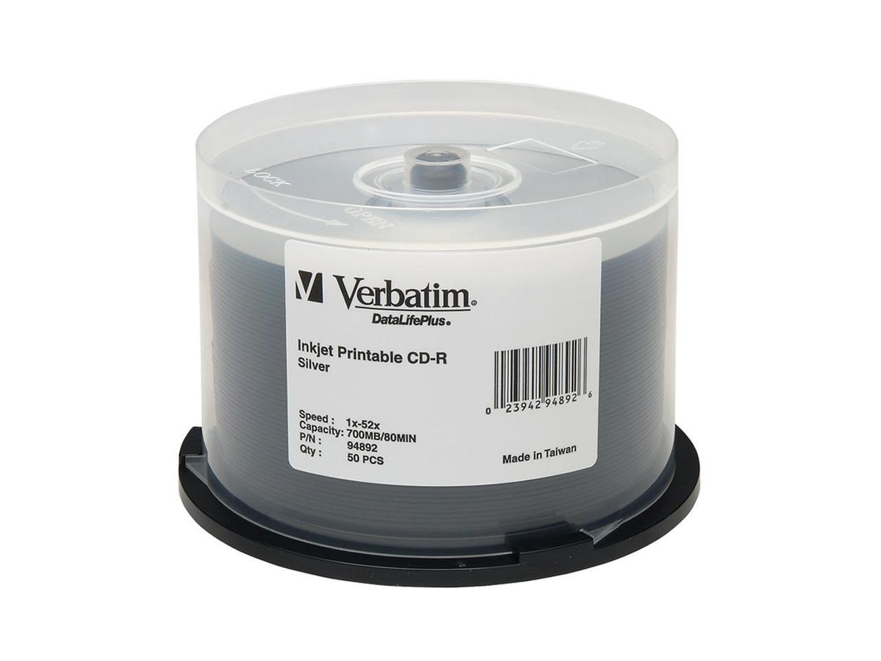 Verbatim 700MB 52X CDR Inkjet Printable 50 Packs DatalifePlus Silver