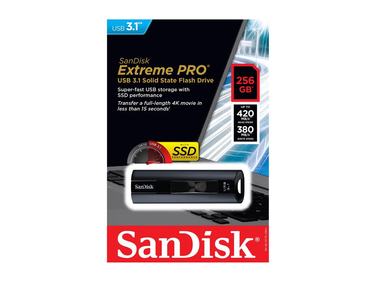 SanDisk 256GB Extreme Pro USB 3.1 Flash Drive, Speed Up to ...