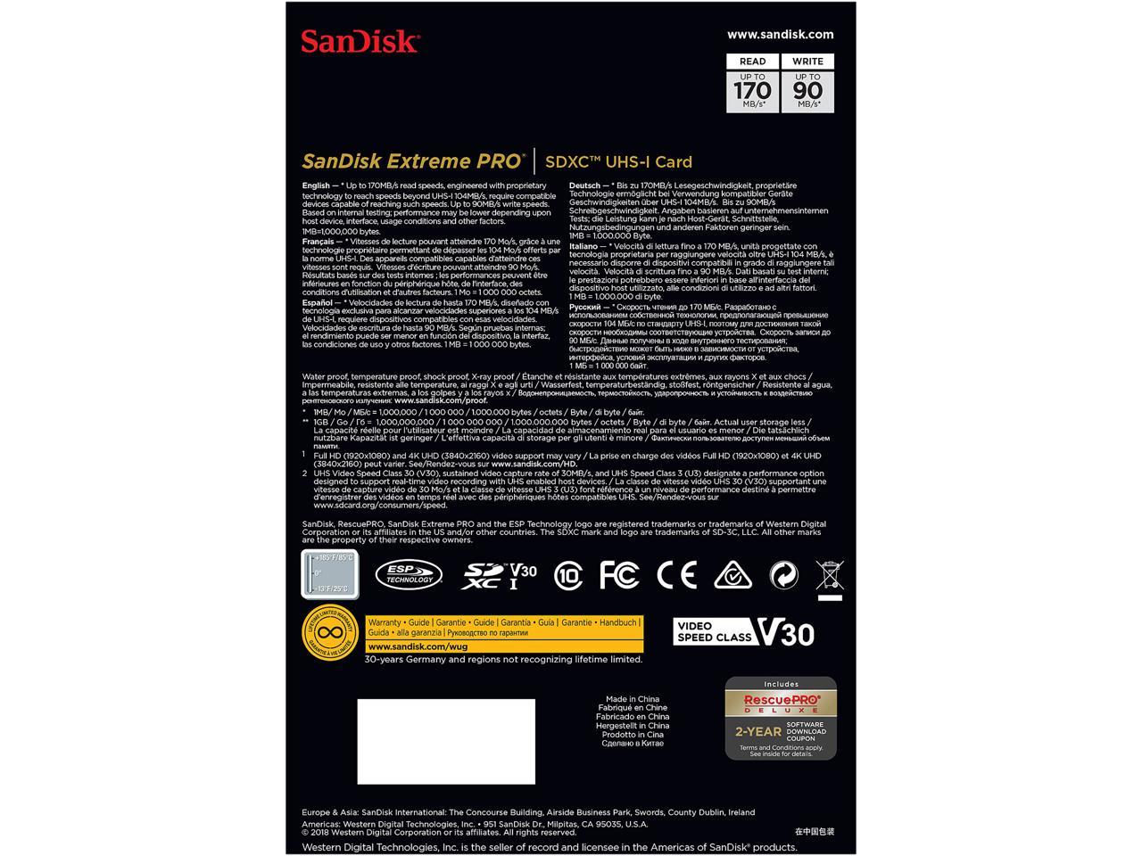 Карта памяти 128gb sandisk extreme sdxc class 10 uhs i u3 v30