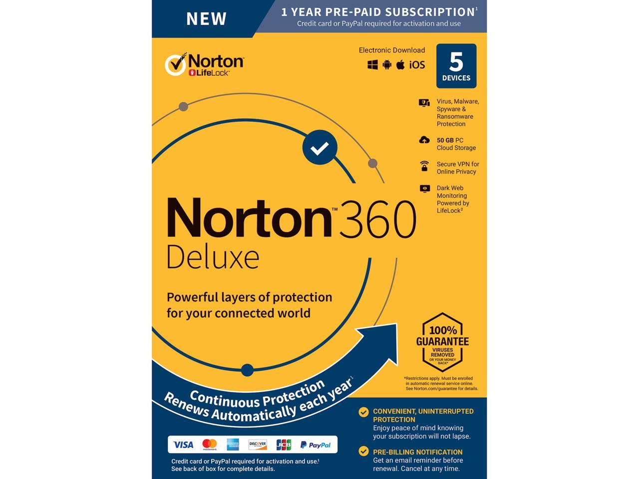 Norton 360 Deluxe - Antivirus Software for 5 Devices - Includes VPN, PC ...