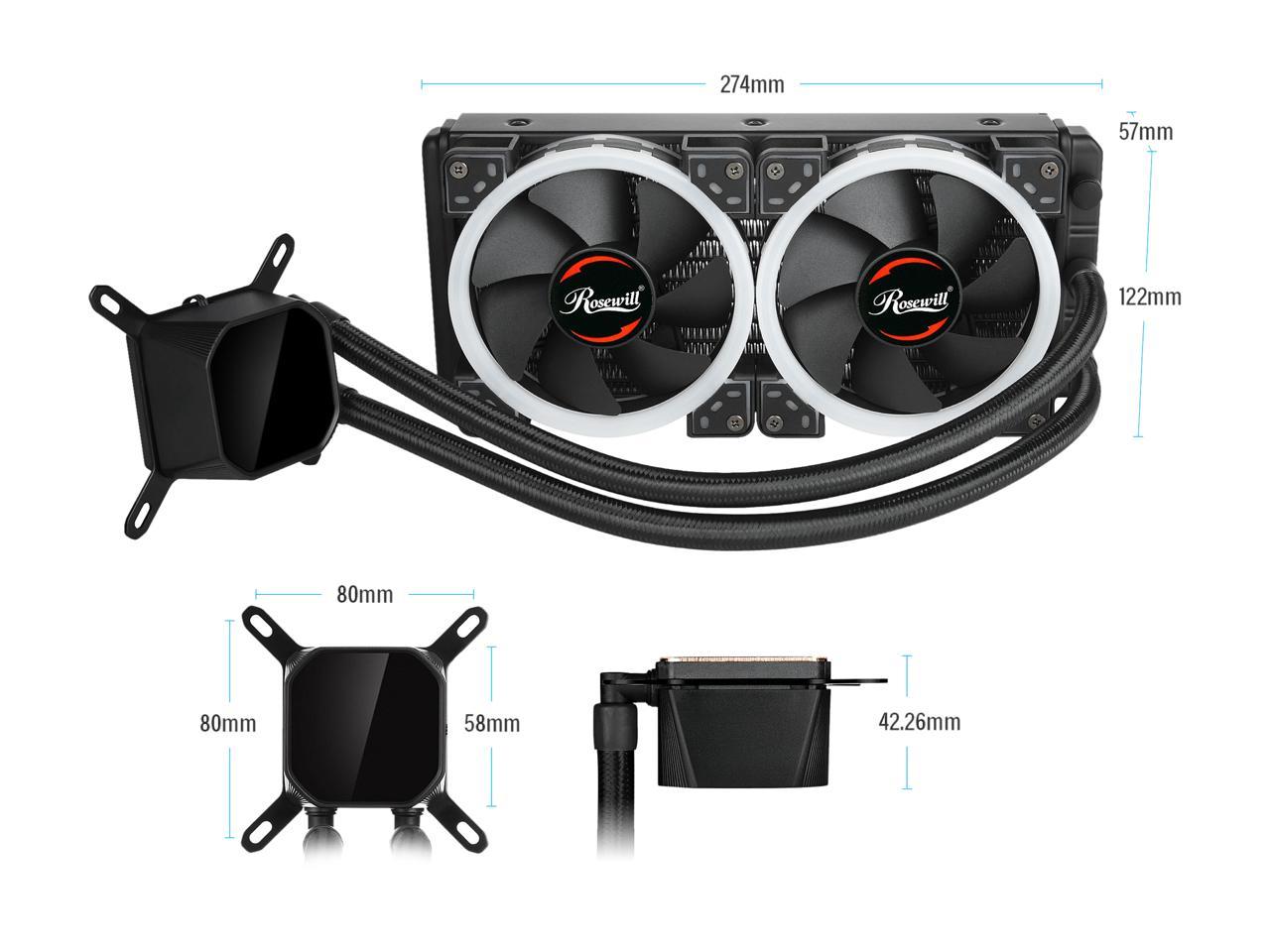 Rosewill Rgb Aio 240mm Cpu Liquid Cooler Closed Loop Pc Water Cooling