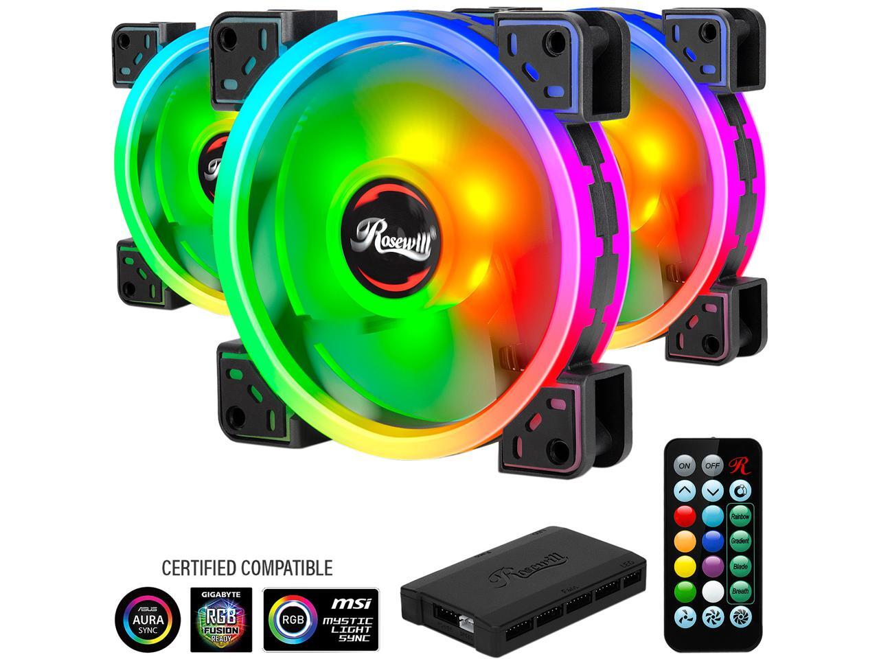 Rosewill 120mm True RGB LED Case Fans (3Pack) and 8Port Fan Hub