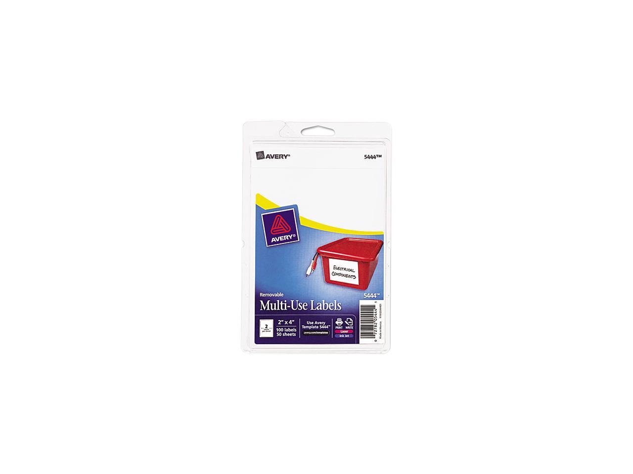 Avery 05444 Print or Write Removable MultiUse Labels, 2 x 4, White