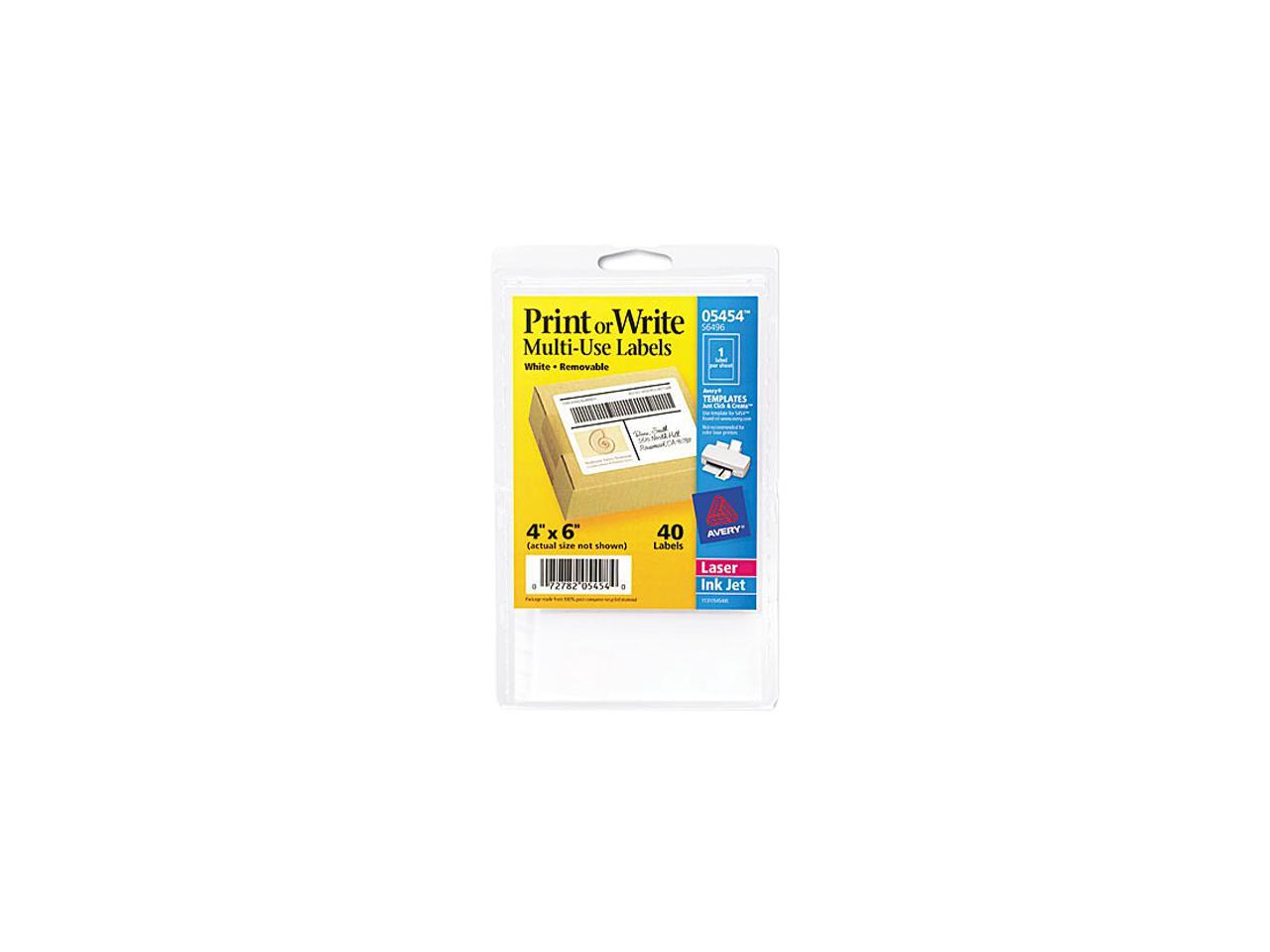 Avery 05454 Print or Write Removable MultiUse Labels, 4 x 6, White, 40