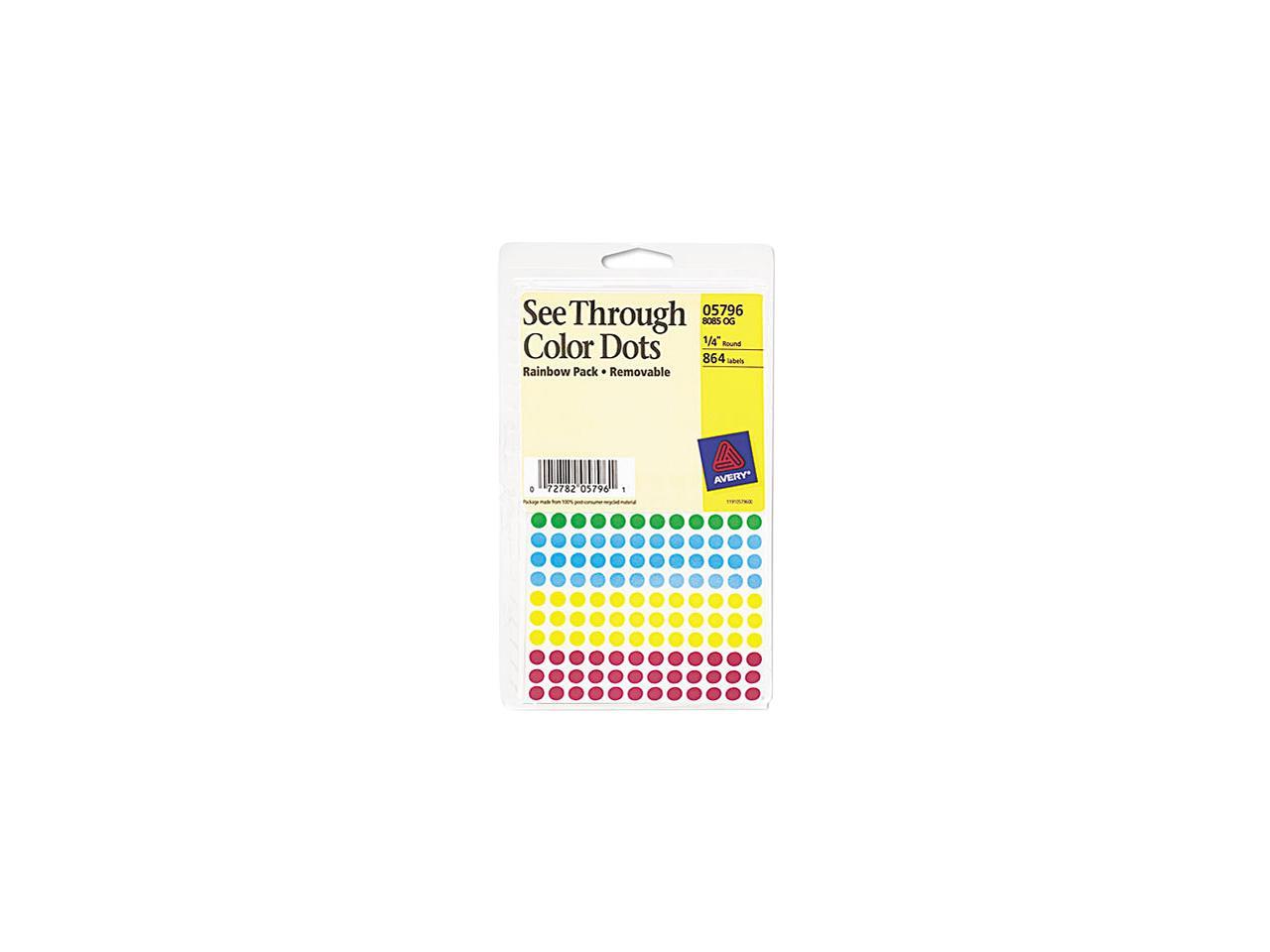 Avery Assorted Removable See-Through Color Dots 5796 0.25-Inch Round Pack of 864 