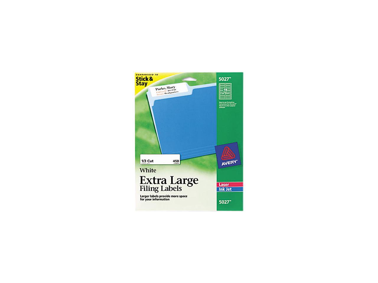 Avery 5027 ExtraLarge 1/3Cut Filing Labels, 15/16 x 37/16, White