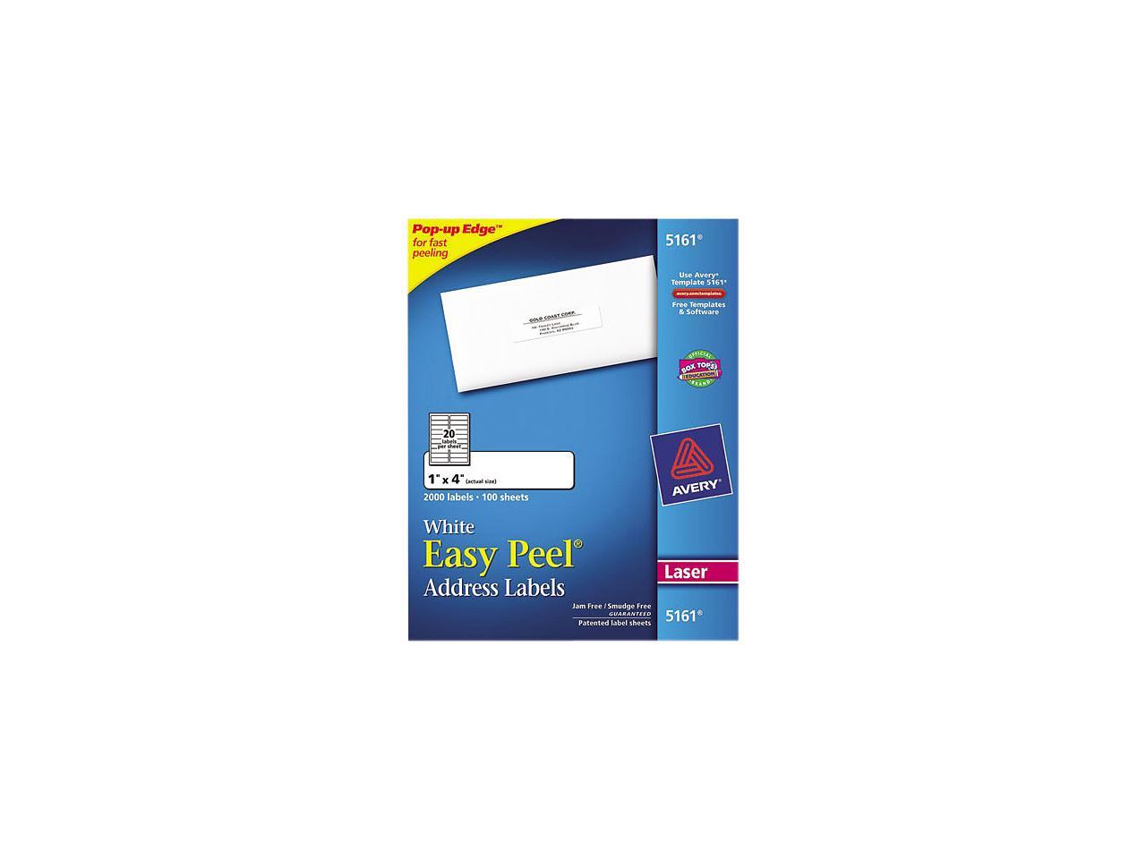 Avery 5161 Easy Peel Laser Address Labels, 1 x 4, White, 2000/Box