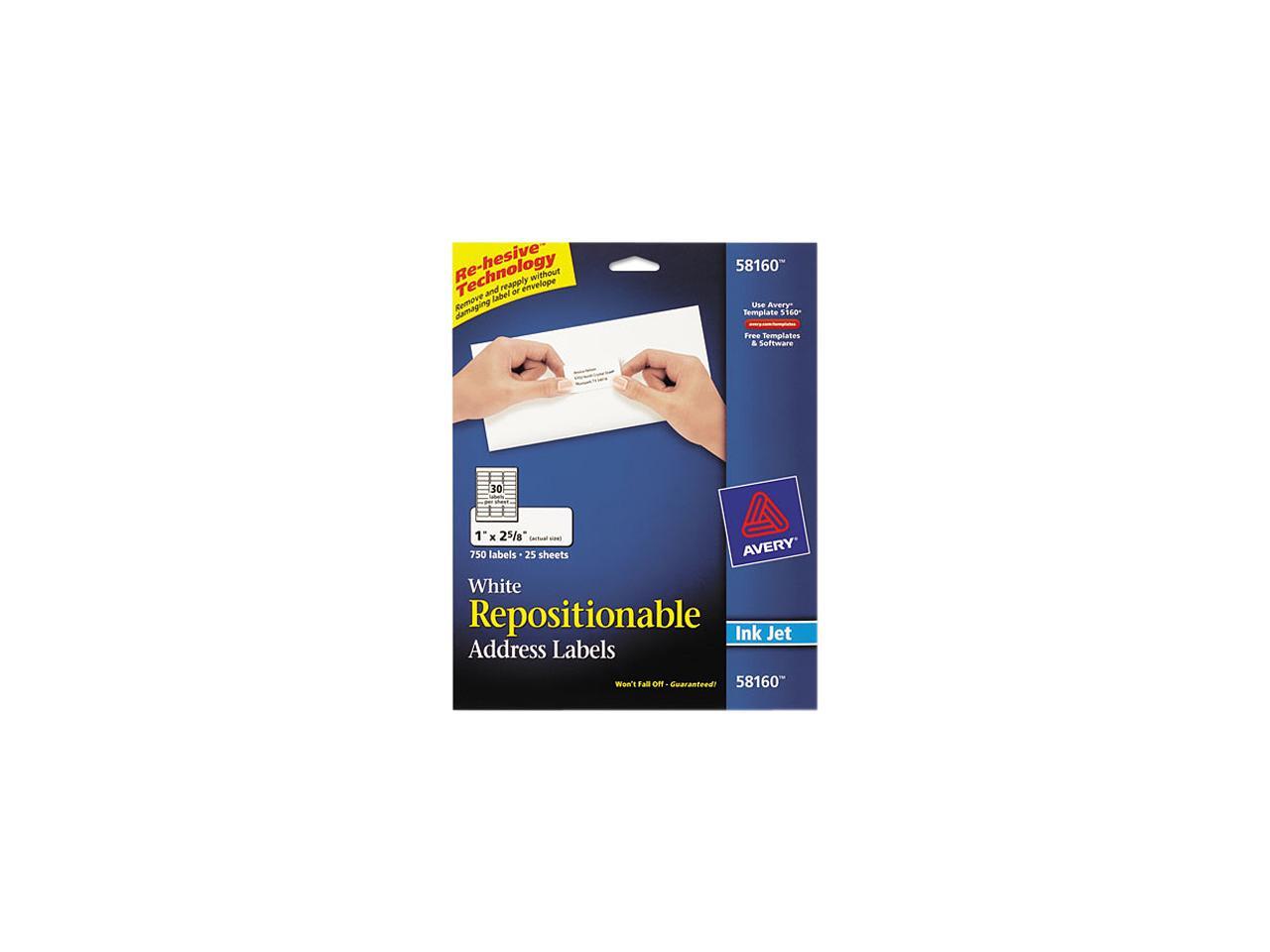 Avery 58160 Re hesive Inkjet Labels 1 X 2 5 8 White 750 Pack avery 58160 re hesive inkjet labels 1 x 2 5 8 white 750 pack