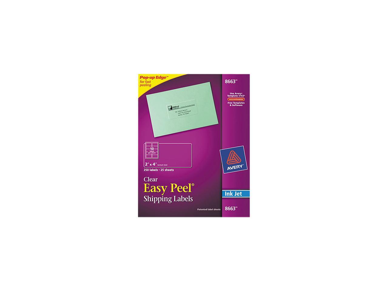 Avery 8663 Easy Peel Inkjet Mailing Labels, 2 x 4, Clear, 250/Pack