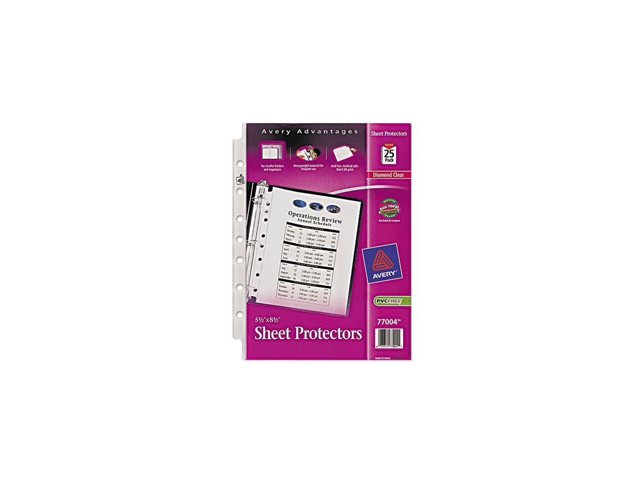 Avery Top Load Sheet Protector Heavyweight 8 1//2 x 5 1//2 Clear 25//Pack 77004