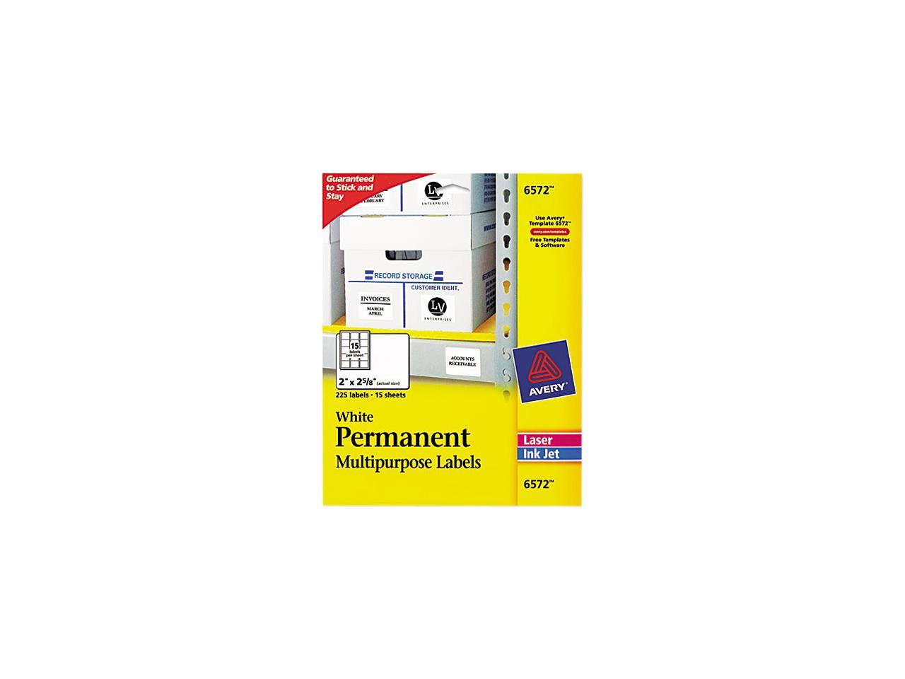 Avery 6572 Permanent ID Laser Labels, 2 x 25/8, White, 225/Pack