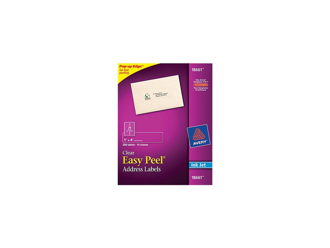 Avery 18661 Easy Peel Mailing Labels for Inkjet Printers, 1 x 4, Clear