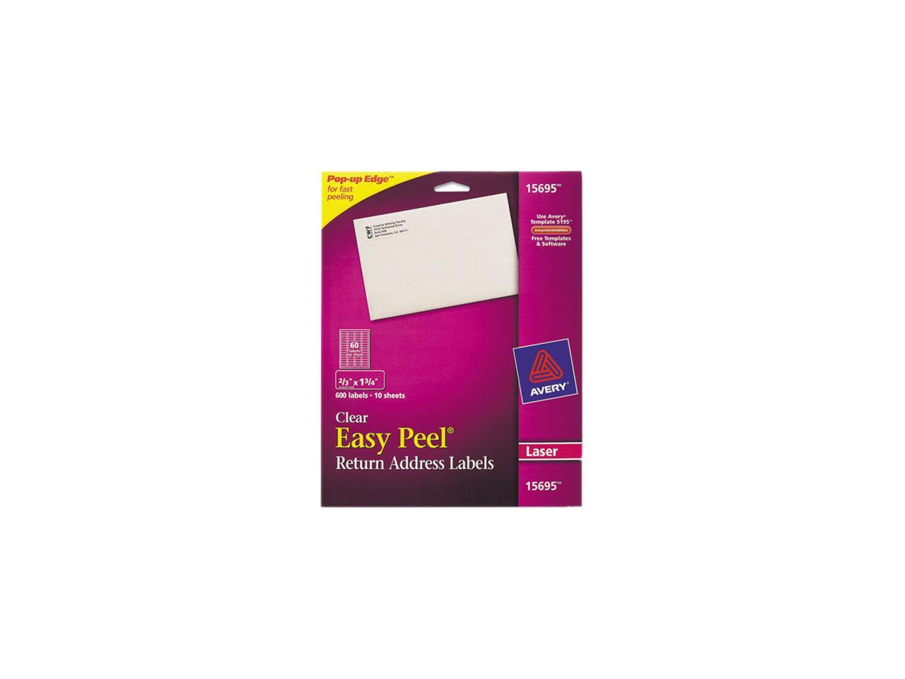 Avery Clear Easy Peel Return Address Labels Laser 2/3 x 1 3/4 600/Pack